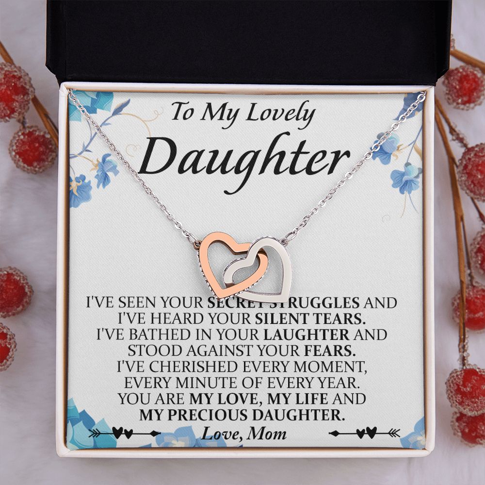 Mother and Daughter Necklace for Girls, To My Daughter Gift Necklace from Mom, Birthday Christmas Gift Graduation Gifts for Daughters, Jewelry Pendant Present for Daughter, Mother Daughter Gift 41 Interlocking Hearts Necklace