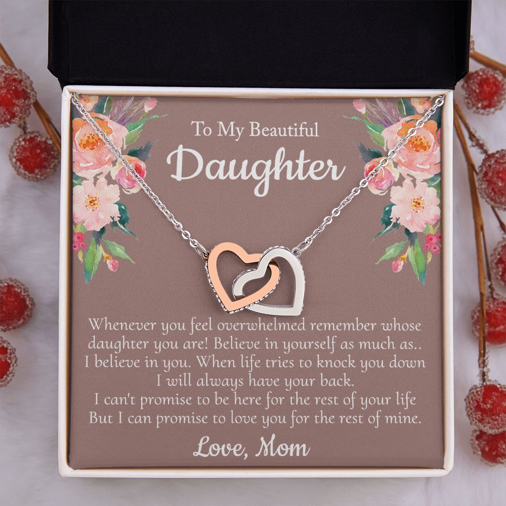 To My Beautiful Daughter Necklace With Thoughtful Card Box Gift Necklace for Daughter from Mom Daughter Gifts for Daughters Jewelry for Girls Her Mother Daughter Necklace Interlocking Hearts Necklace