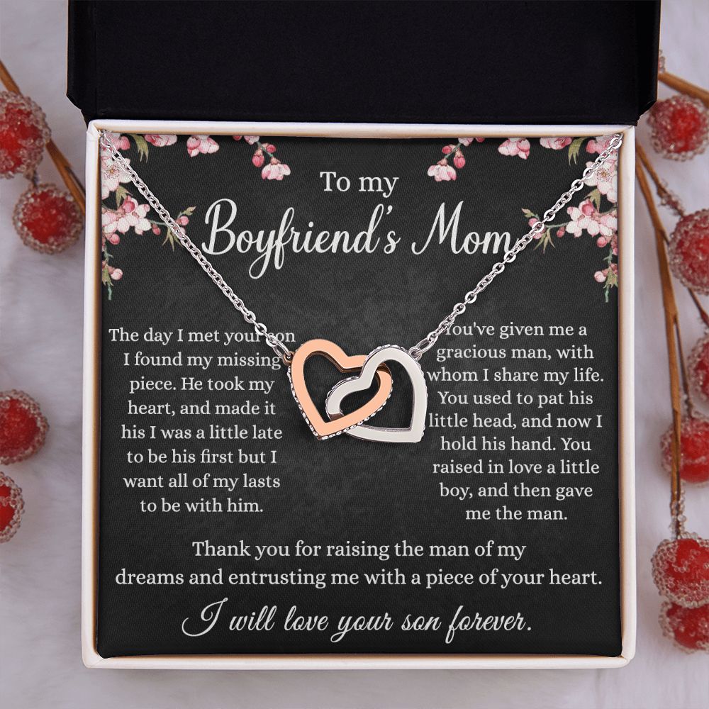 To My Boyfriends Mom Necklace - Jewelry Gifts For Boyfriends Mom, Mothers Day Gifts For Boyfriend'S Mom, To My Boyfriends Mom Gifts On Birthday,Mothers Day Thanksgiving, Valentines Interlocking Hearts Necklace