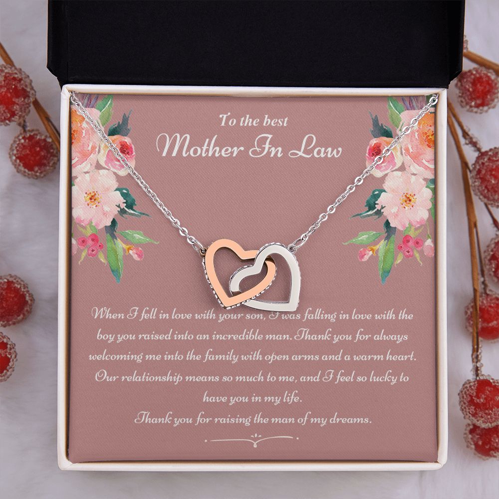 To The Best Mother In Law Gifts, Love Knot Necklace, Mother's Day Necklace Gifts Interlocking Hearts Necklace