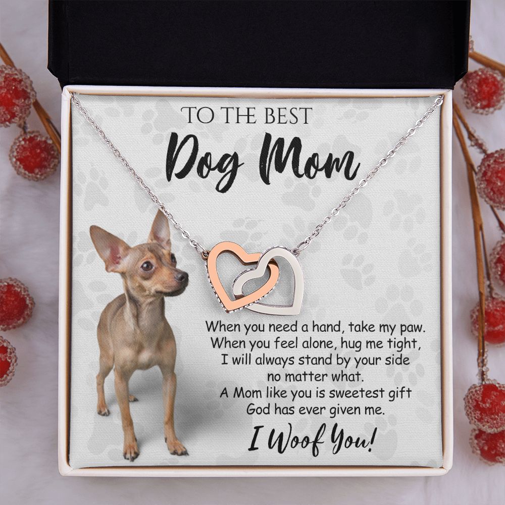 To The Best Chihuahua Dog Mom Knot Necklace Mother's Day Gift , I Woof You Quote Gift Card, Message Card Jewelry For Dog Lovers, Necklace For Mom Interlocking Hearts Necklace