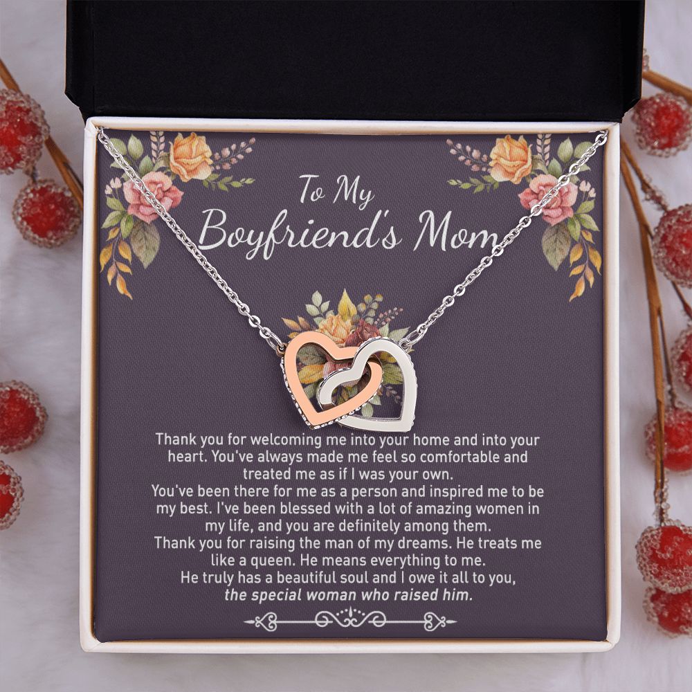 To My Boyfriend's Mom Necklace Gift For Boyfriend's Mom Thank You For Welcoming Pendant Jewelry Mothers Day Present Gift for Boyfriend's Mom Necklace for Boyfriend's Mom Gift Interlocking Hearts Necklace