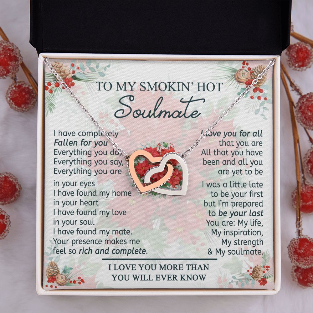To My Smokin Hot Soulmate Necklace - Wife Gifts From Husband To My Wife Necklace, Gift for Her Romantic, Girlfriend Gifts Necklace for Wife from Men Includes Message Card and Gift Box 19 Interlocking Hearts Necklace