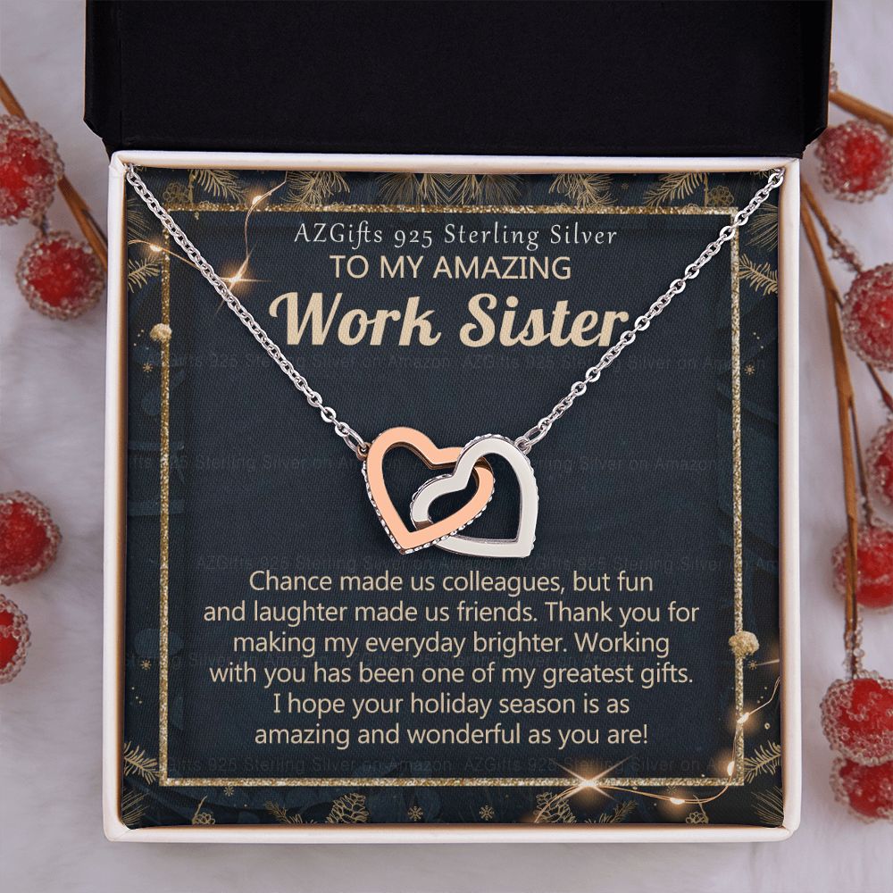 To My Work Sister Necklace Gift for Colleague Christmas Necklace for Work Sister from Co-Worker Christmas Pendant Gift for Colleague Christmas Jewelry Gift for Her Women 301 Interlocking Hearts Necklace