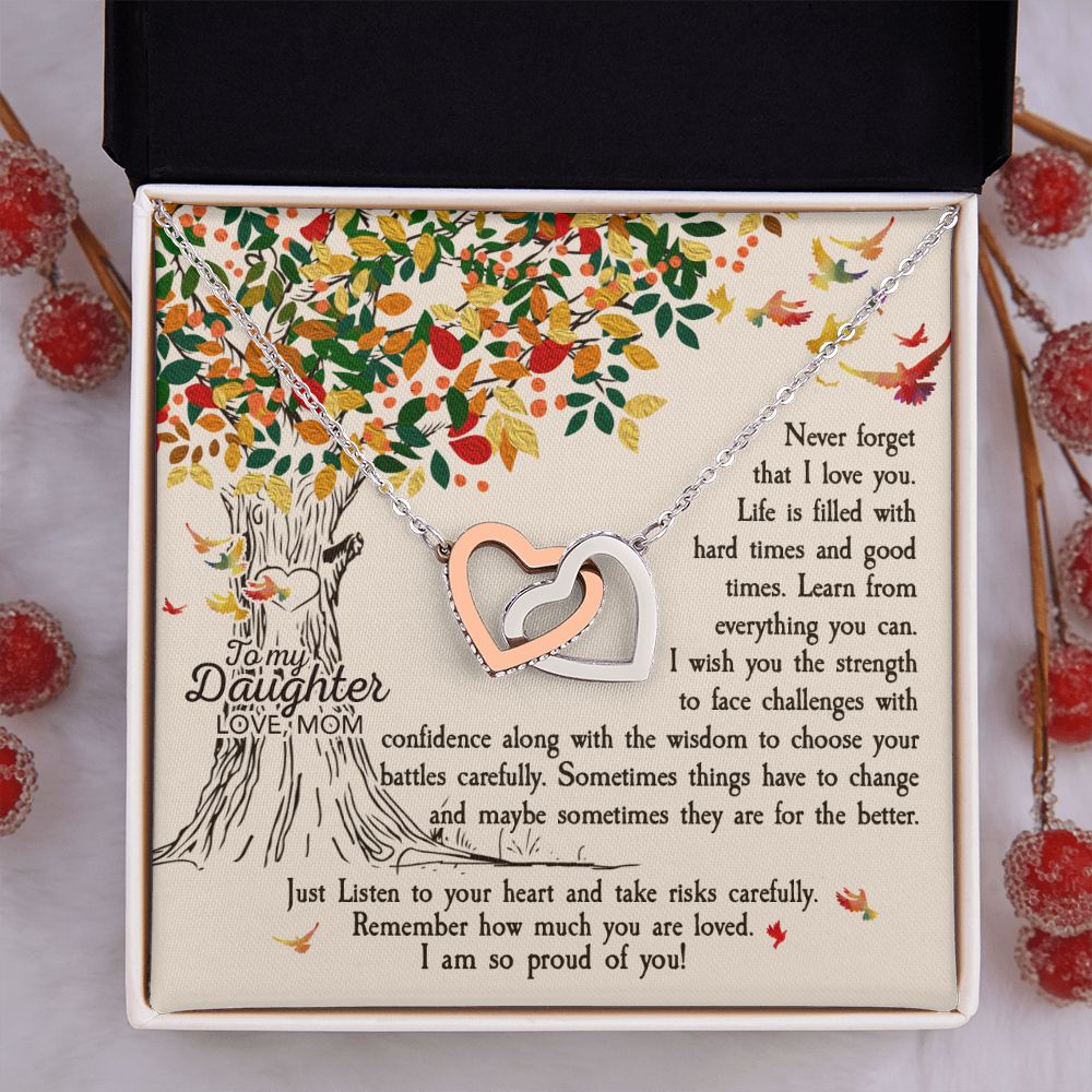 To My Daughter Necklace Pendant Gift From Mom Tree Revised I Am So Proud Of You With Message Card Gift Box Gift For To Daughter, Daughter In Law On Birthday Anniversary Interlocking Hearts Necklace