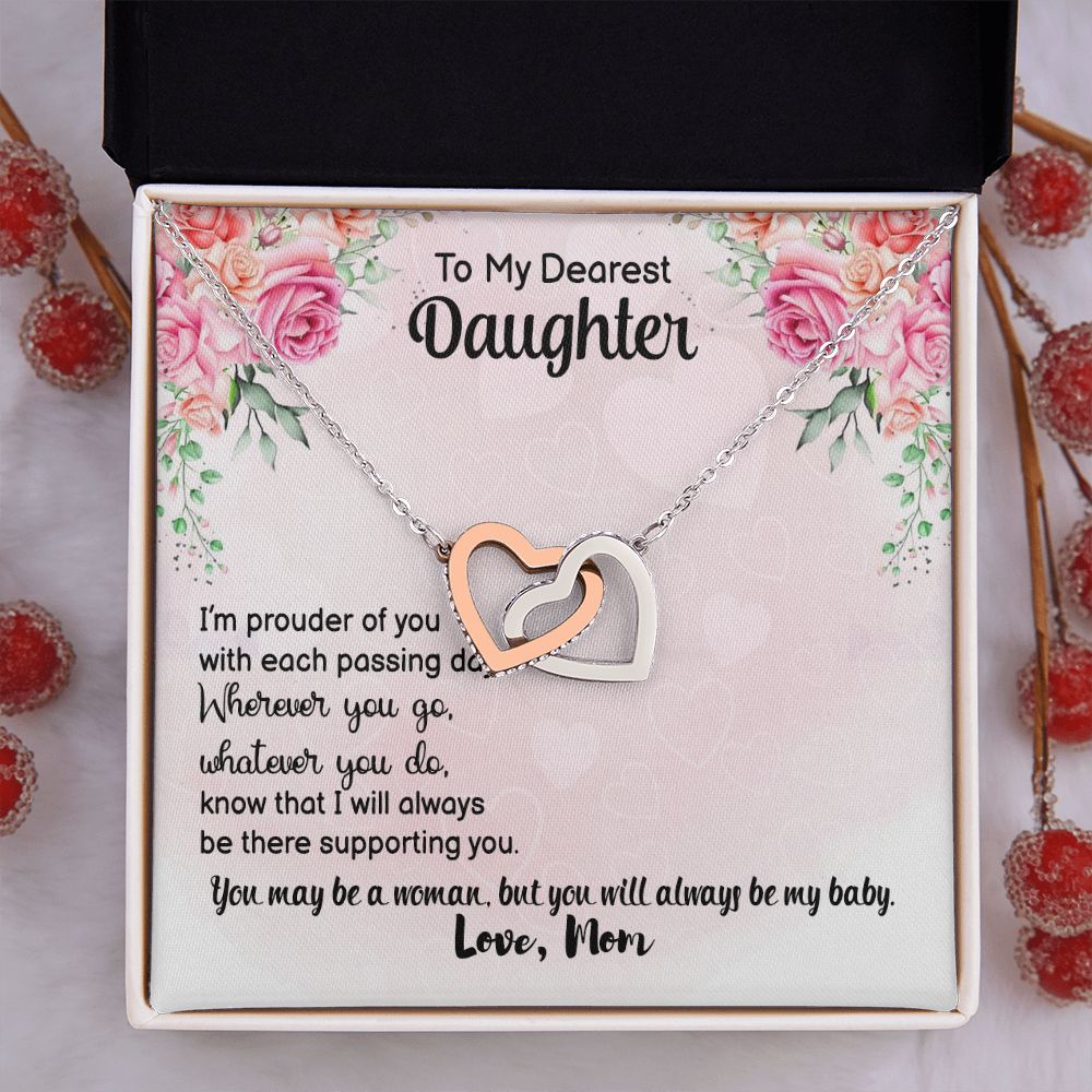 To My Daughter Necklace Gift from Mom, Mother and Daughter Jewelry Necklace for Girls, Mother Daughter Gift Ideas, Jewelry Pendant Necklace Interlocking Hearts Necklace