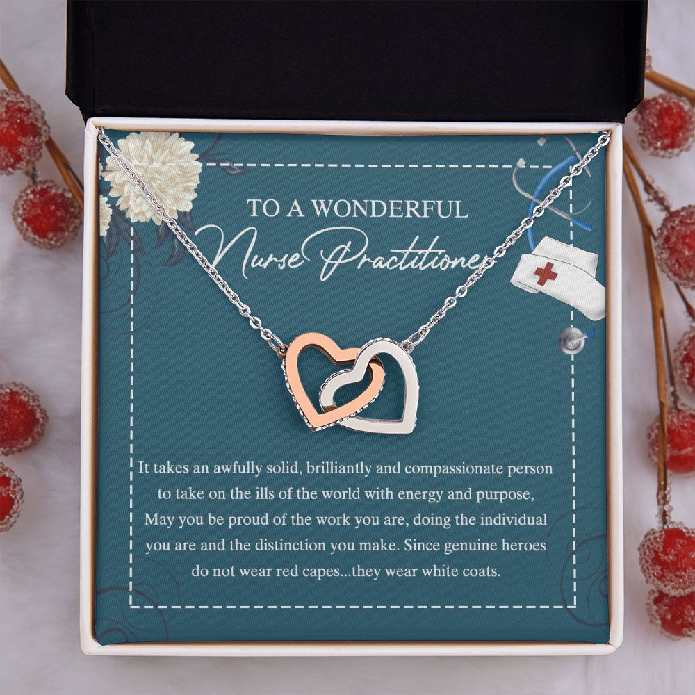 To My Nurse Practitioner Necklace with Box Message Card, Gift For Nurse Jewelry Congrats Graduation Pendants Gift For Daughter, Granddaughter, Niece, Sister Interlocking Hearts Necklace