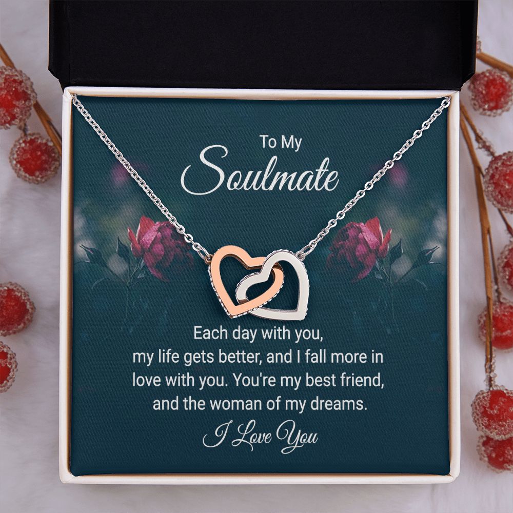 To My Soulmate Necklace for Women Birthday Christmas Jewelry Gifts For My Wife with Message Card Box Personalized Gift Present Pendant for Future Wife Soulmate Girlfriend Love 20 Interlocking Hearts Necklace
