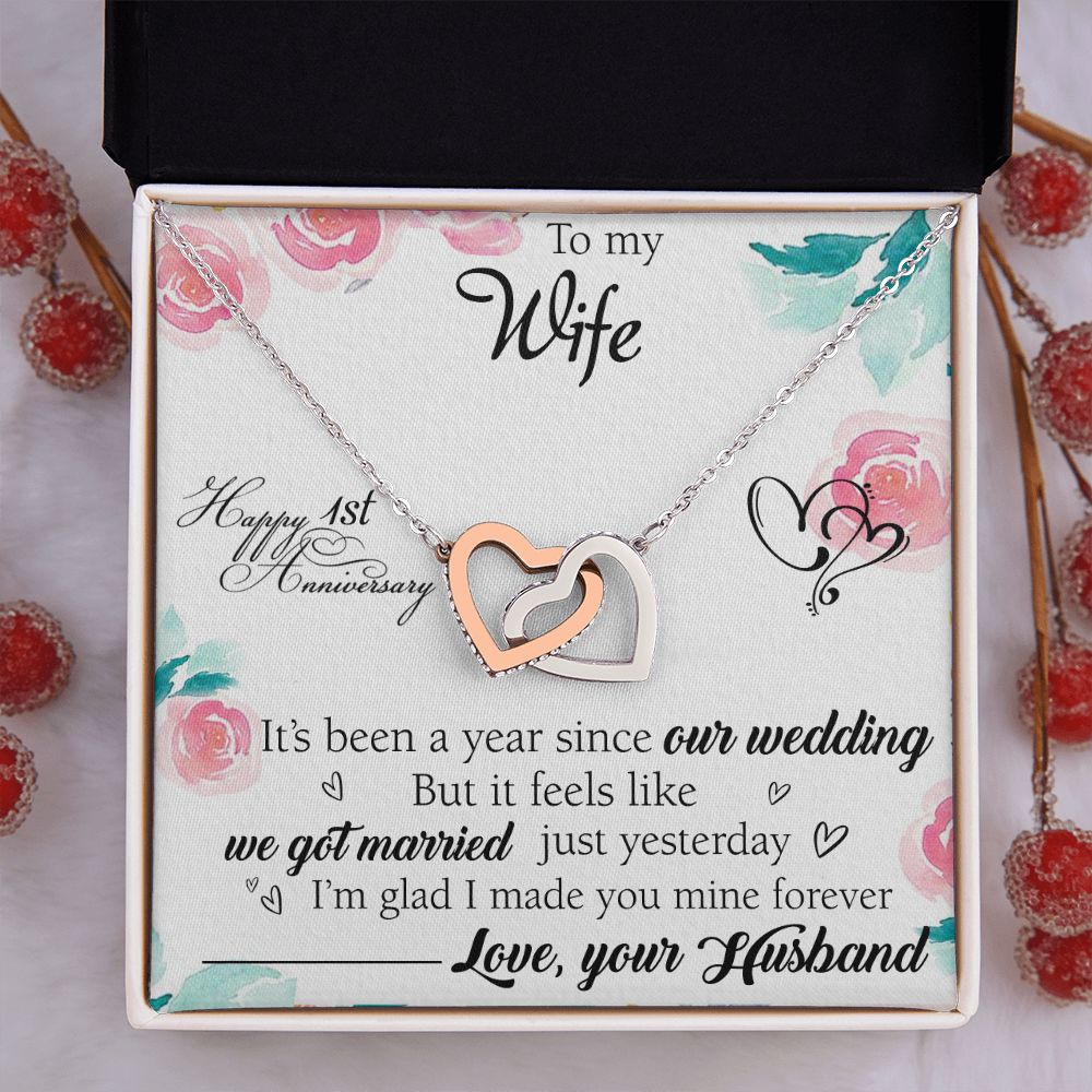 To My Wife Necklace, Wedding Anniversary Jewelry For Women, Necklace For Wife from Husband, Gift For Wife Birthday Gifts From Husband Necklace, Jewelry With Message Card In A Gift Box2 Interlocking Hearts Necklace