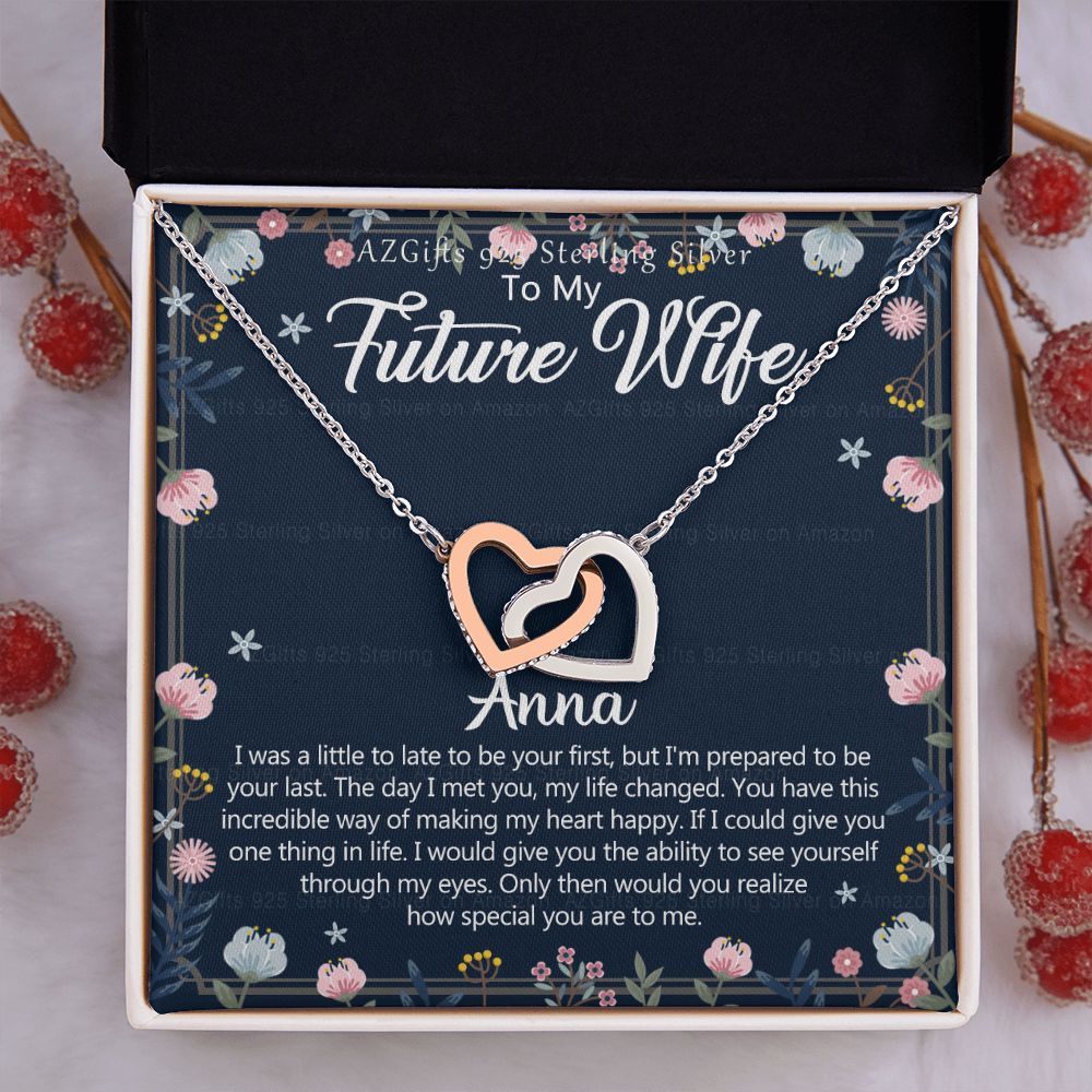 To My Future Wife Necklace With Box Card Gift for Soulmate Pendant Jewelry Birthday Gift For Her From Boyfriend One Year Anniversary For Girlfriend Fiance Jewelry Interlocking Hearts Necklace