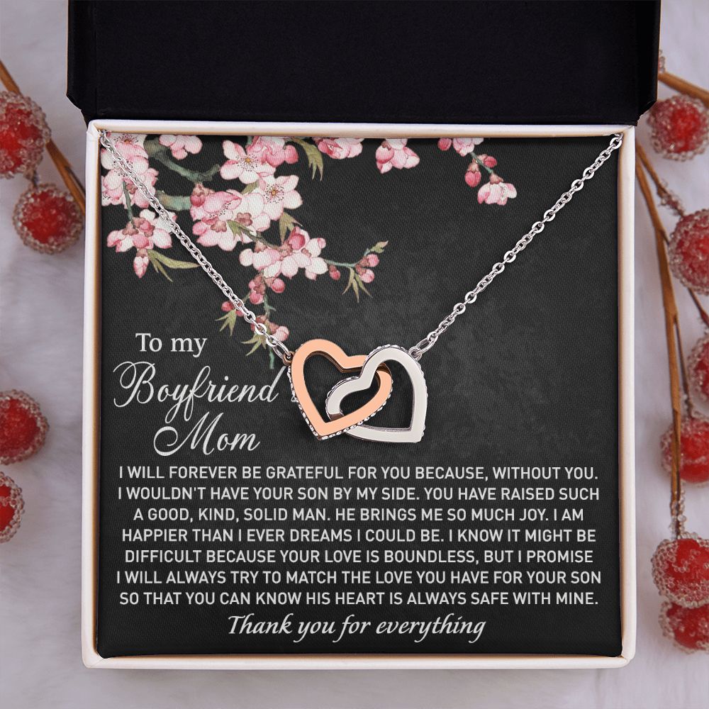To My Boyfriend's Mom Necklace I Will Forever Be Grateful for You Love Knot Pendant Jewelry For Fiancé's Mom From Future Daughter In Law Interlocking Hearts Necklace