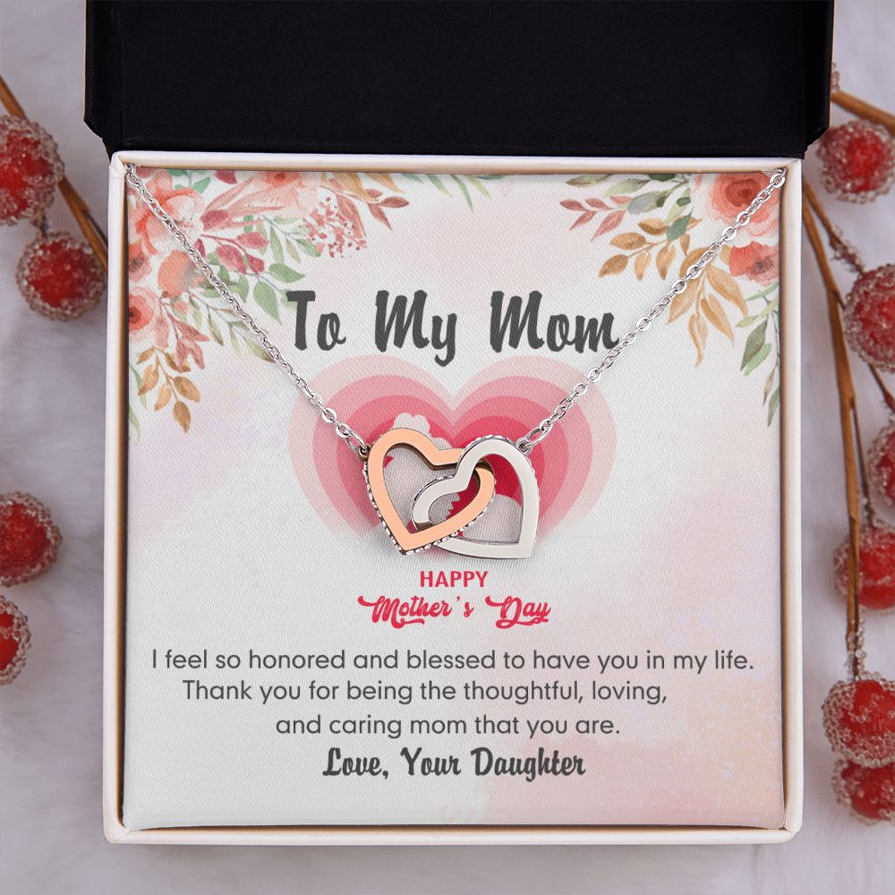 To My Mom Necklace Pendant Gift From Daughter And Happy Mother's Day Gift For Mom Birthday, Anniversary Thank You Interlocking Hearts Necklace