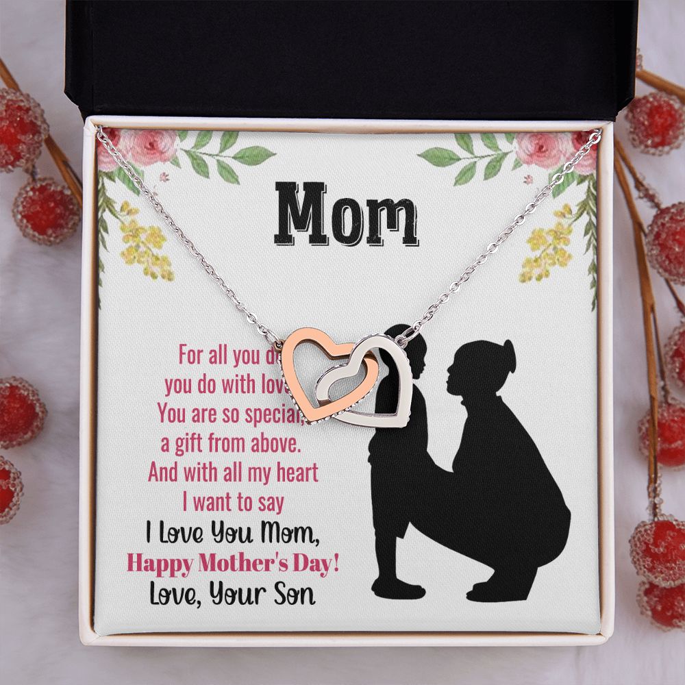 To My Mom Necklace, Gift For Mom, Mother's Day Gift from Daughter, Mom Jewelry Gift for Mothers Day, Birthday Gift for Mother, Moms Gift from Daughter Son, Necklace for Mom Mother22 Interlocking Hearts Necklace