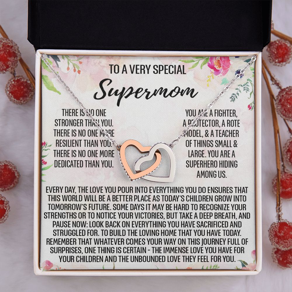 To Supermom Mom Necklace Gift for Single Mother Necklace Holiday, Christmas, Birthday Present for Single Mother, Super Mom, Mother's Day Gift Mom Jewelry for Women 301 Interlocking Hearts Necklace