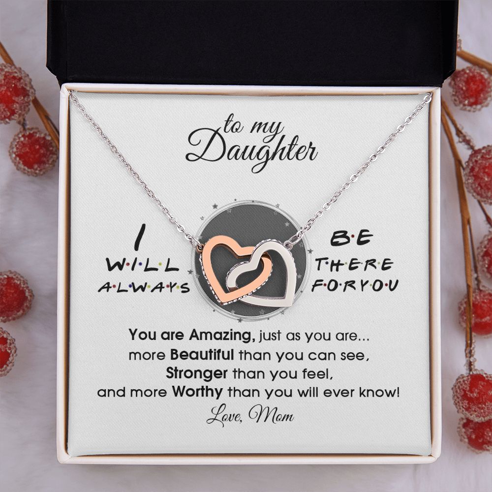 Mother Daughter Gift Ideas, To My Daughter Gift Necklace from Mom, Jewelry Pendant Present for Daughter, Birthday Christmas Gift Graduation Gifts for Daughters, Mother and Daughter Necklace 33 Interlocking Hearts Necklace