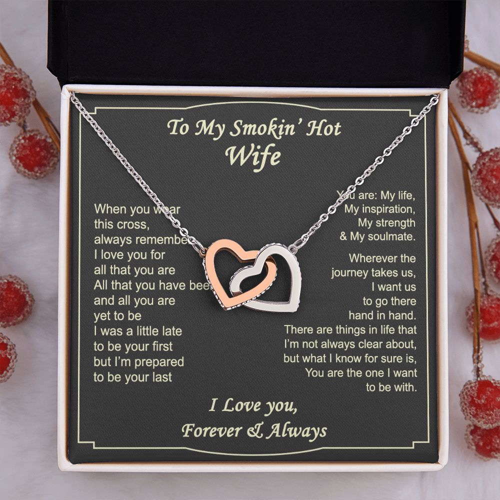 To My Smokin Hot Wife Necklace, Wedding Anniversary Jewelry For Women, Necklace For Wife from Husband, Gifts For Wife Birthday Gifts Necklace, Jewelry With Message Card In A Gift Box2 Interlocking Hearts Necklace