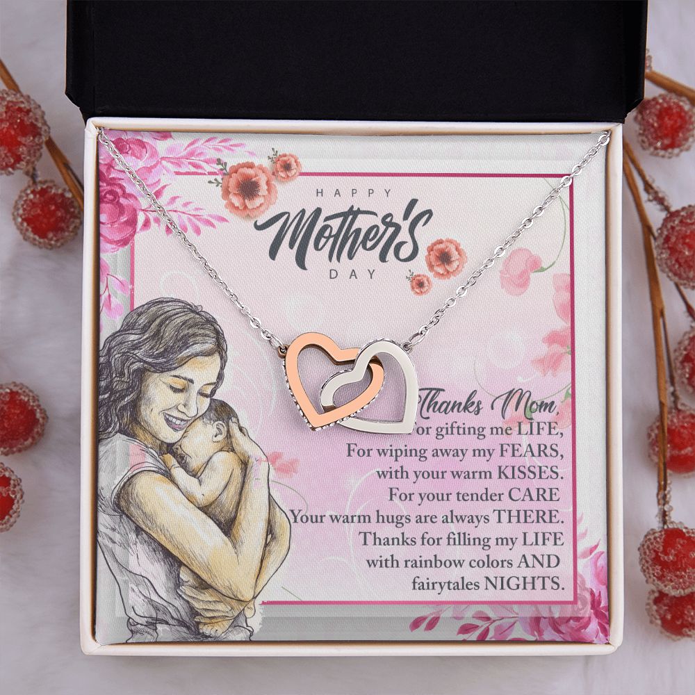 To My Mom, Mother Necklace Pendant Gift From Daughter Or Son Thanks Mom For Gifting Me Life With Message Card Gift For Mom Interlocking Hearts Necklace