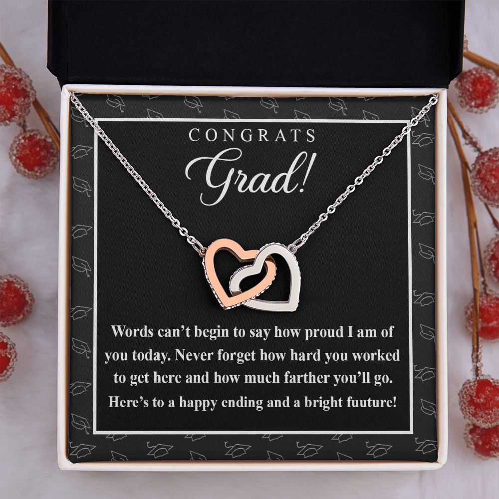 College Graduation Gift Necklace for Daughter, My Daughter Love Knots Necklace Congrats Graduation Pendants Gift For Daughter, Granddaughter, Niece, Sister Interlocking Hearts Necklace