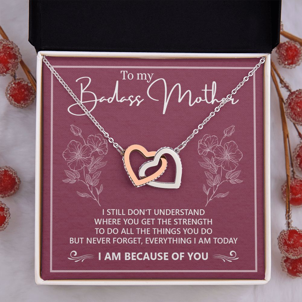 To My Badass Mother Necklace Jewelry Gift For Mom, Gift Card Necklace, Mother's Day Gift For Mom, Birthday Gift For Mom, Mother Jewelry Interlocking Hearts Necklace