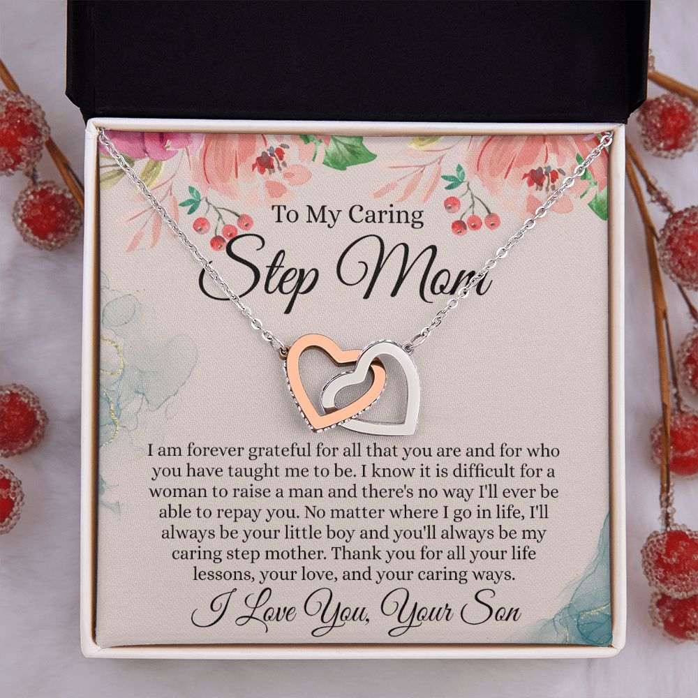 To My Step Mom Gift, Step Mom Necklace, Step Mom Gift From Son, Step Mom Mother's Day Gift From Step Son, Step Mom Birthday Gift, Step Mom Gift Necklace from Step Son Interlocking Hearts Necklace