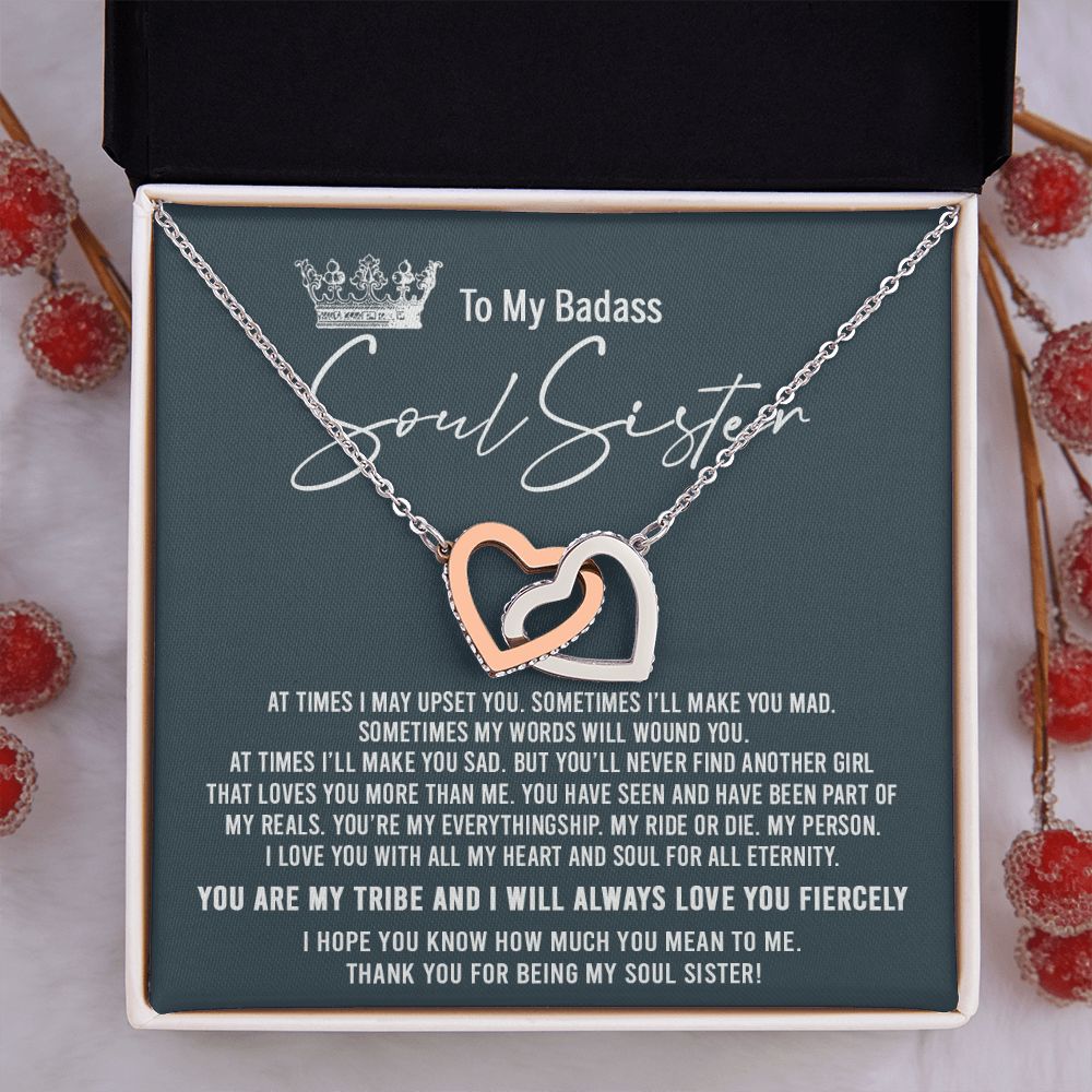 To My Badass Soul Sister Necklace Bestie BFF Gift Interlocking Hearts Necklace Interlocking Hearts Necklace