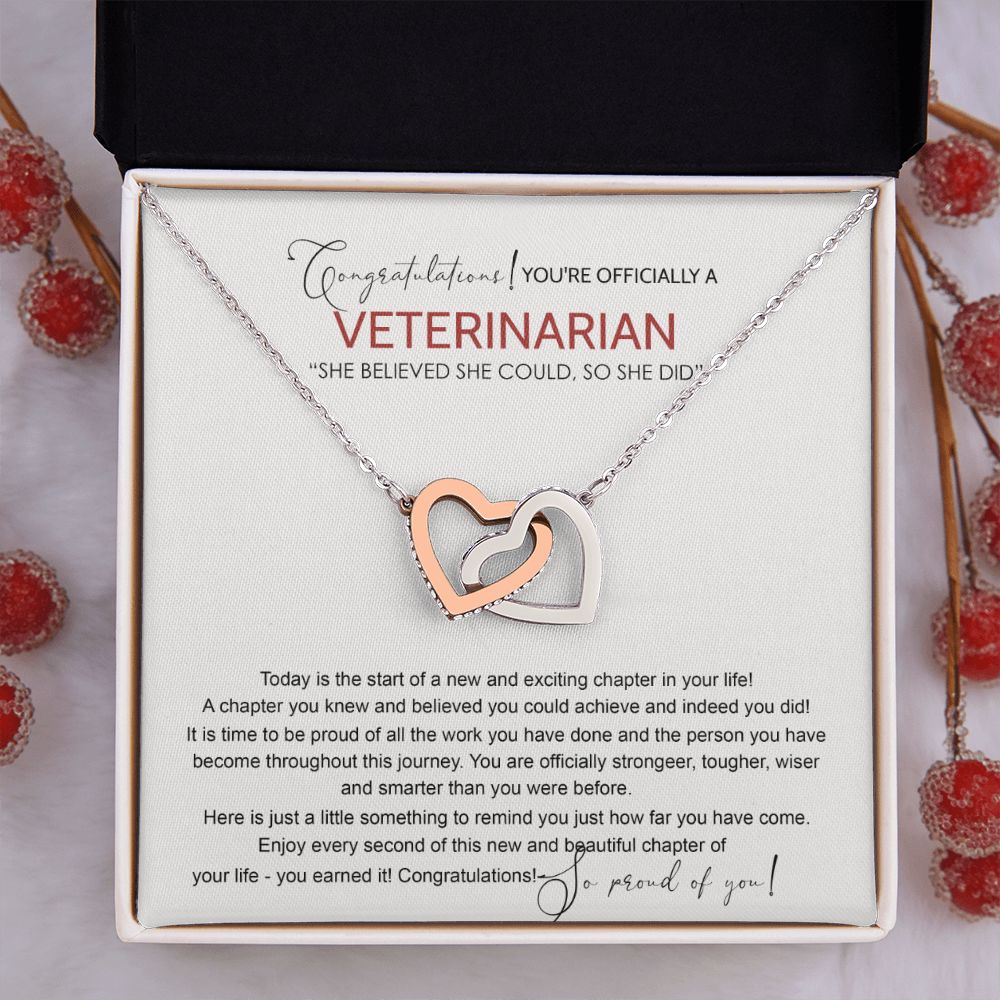 Veterinarian Graduation Gift Necklace, Doctor of Veterinary Medicine Degree Graduation Gifts Necklace Congrats Graduation Pendants Veterinarian Necklace Gift For Her Daughter Granddaughter Interlocking Hearts Necklace