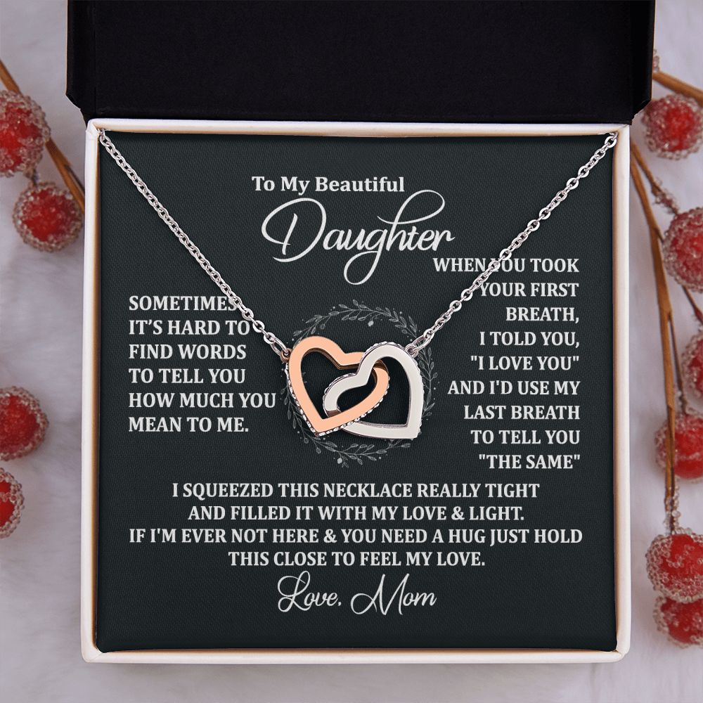 Mother Daughter Gift Ideas, To My Daughter Gift Necklace from Mom, Jewelry Pendant Present for Daughter, Birthday Christmas Gift Graduation Gifts for Daughters, Mother and Daughter Necklace 2135 Interlocking Hearts Necklace