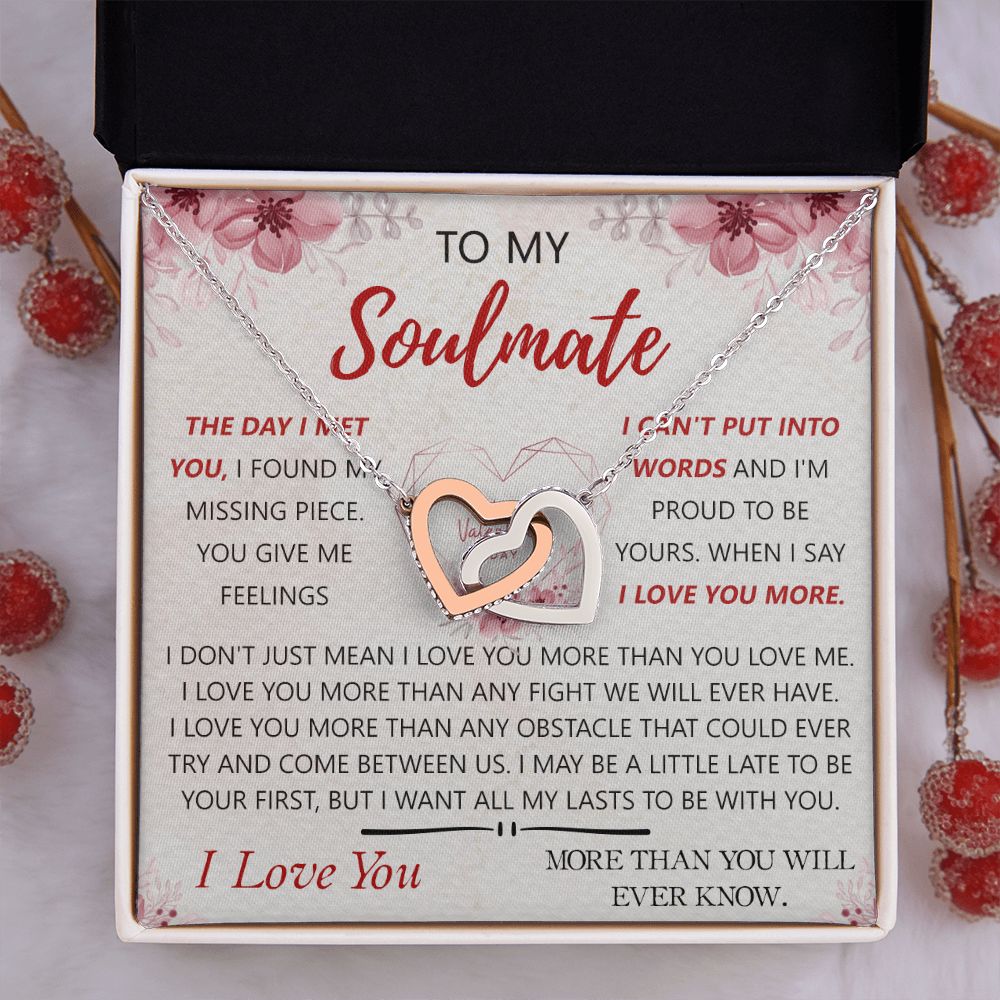 To My Soulmate Necklace for Women Birthday Christmas Jewelry Gifts For My Wife with Message Card Box Personalized Gift Present Pendant for Future Wife Soulmate Girlfriend Love 23 Interlocking Hearts Necklace
