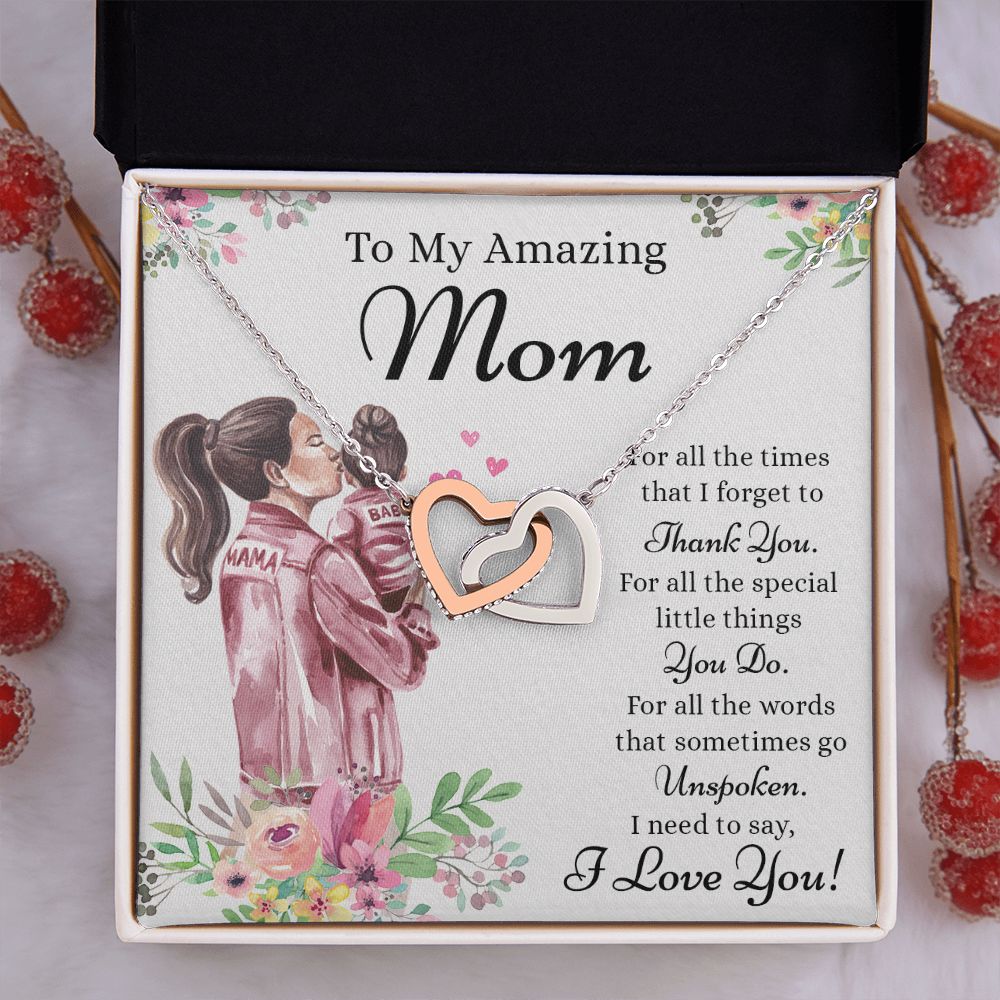 Mom Necklace Gifts for Mom from Daughter to Mom Gifts for Mothers Day from Daughter, To My Mom Necklace from Daughter to Mom Birthday Gifts Necklace with Message Card and Gift Box2240 Interlocking Hearts Necklace