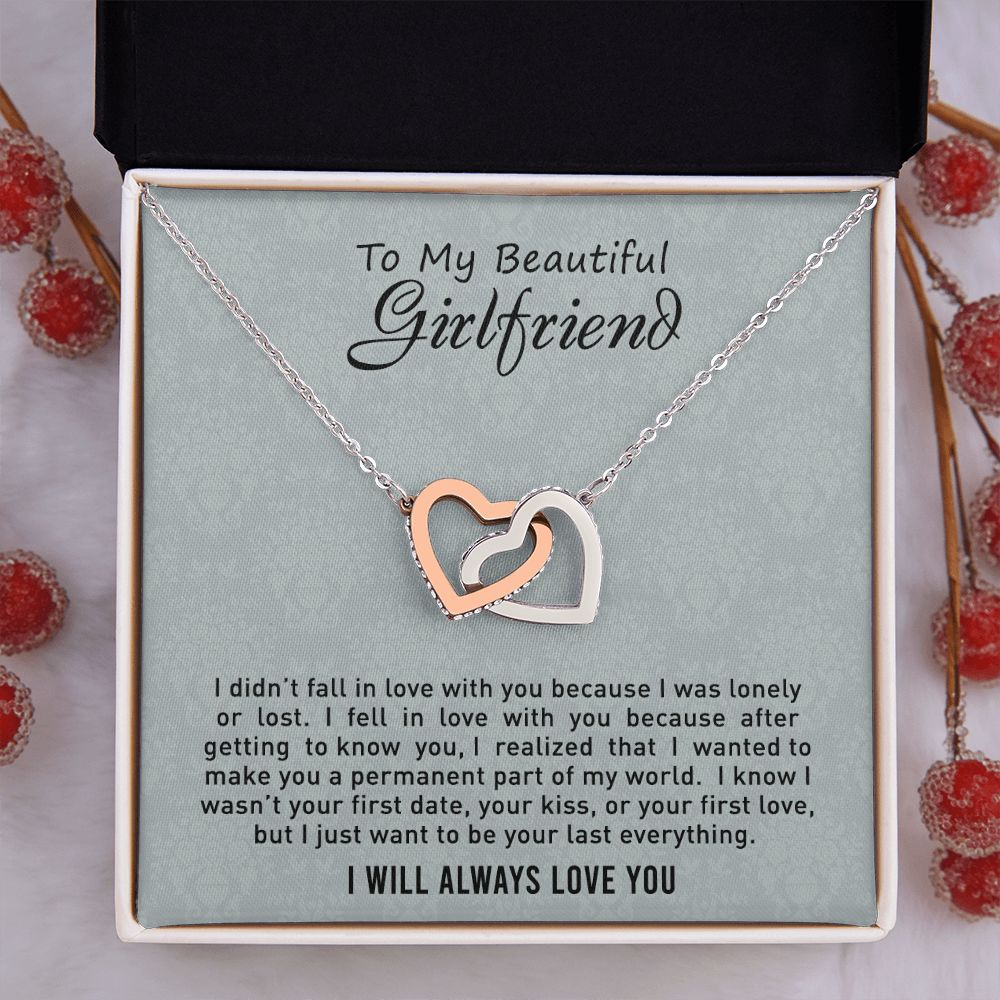To My Girlfriend Necklace from Boyfriend, Personalized Necklace for Women, Luxury Necklace for Girlfriend, Wedding Anniversary Present For Her, Girlfriend Gift Jewelry Christmas Birthday Gift2 Interlocking Hearts Necklace