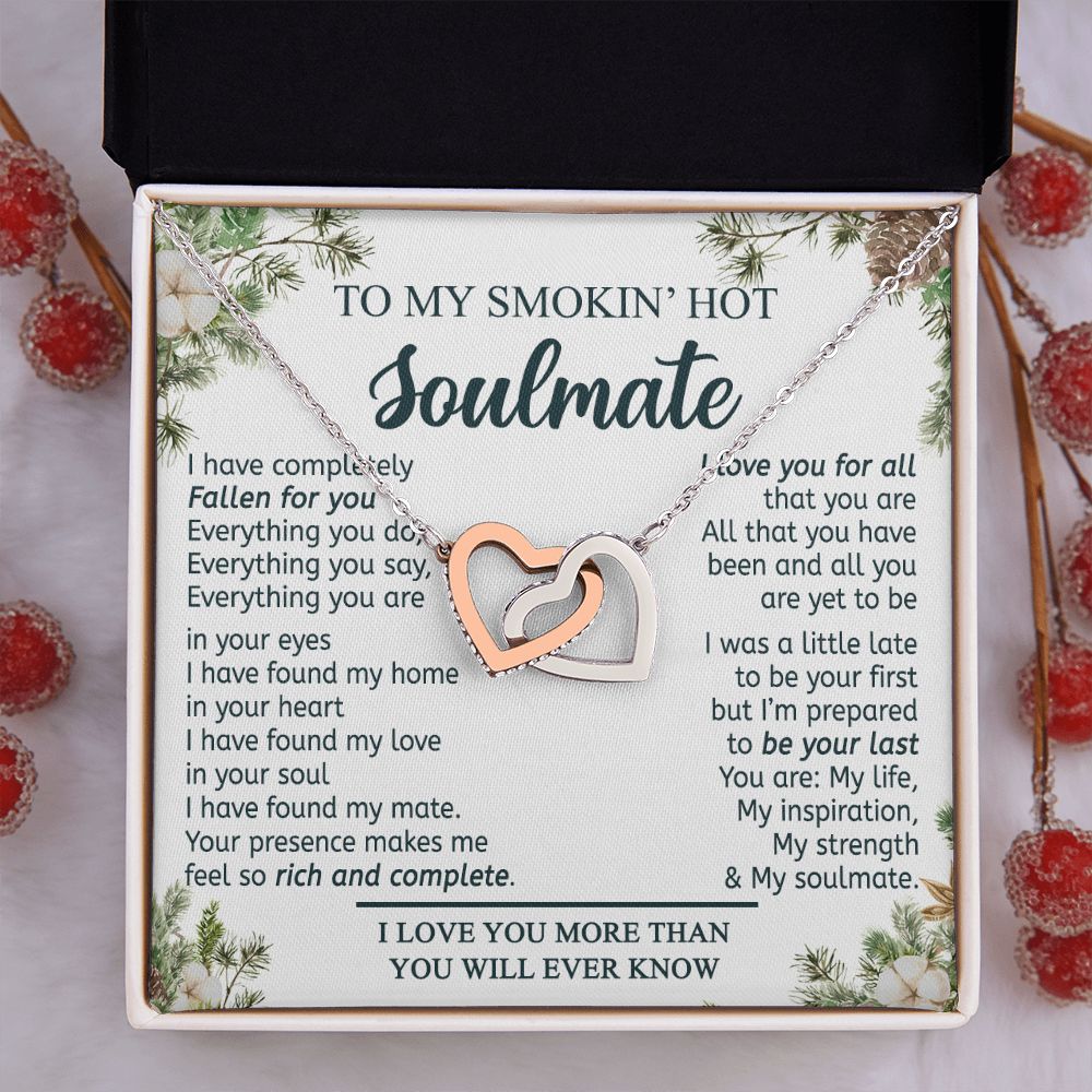 To My Smokin Hot Soulmate Necklace - Wife Gifts From Husband To My Wife Necklace, Gift for Her Romantic, Girlfriend Gifts Necklace for Wife from Men Includes Message Card and Gift Box 11 Interlocking Hearts Necklace