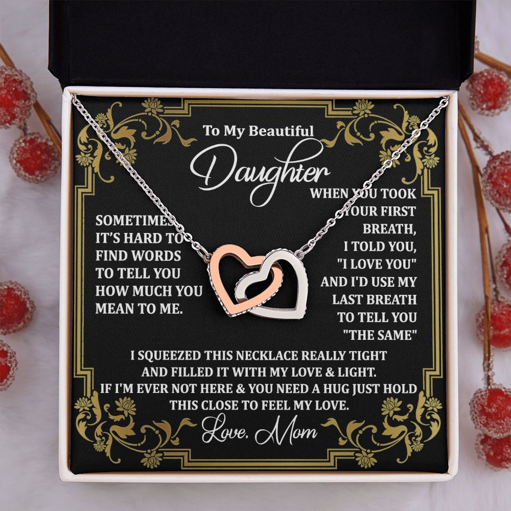 Mother Daughter Gift Ideas, To My Daughter Gift Necklace from Mom, Jewelry Pendant Present for Daughter, Birthday Christmas Gift Graduation Gifts for Daughters, Mother and Daughter Necklace 2134 Interlocking Hearts Necklace