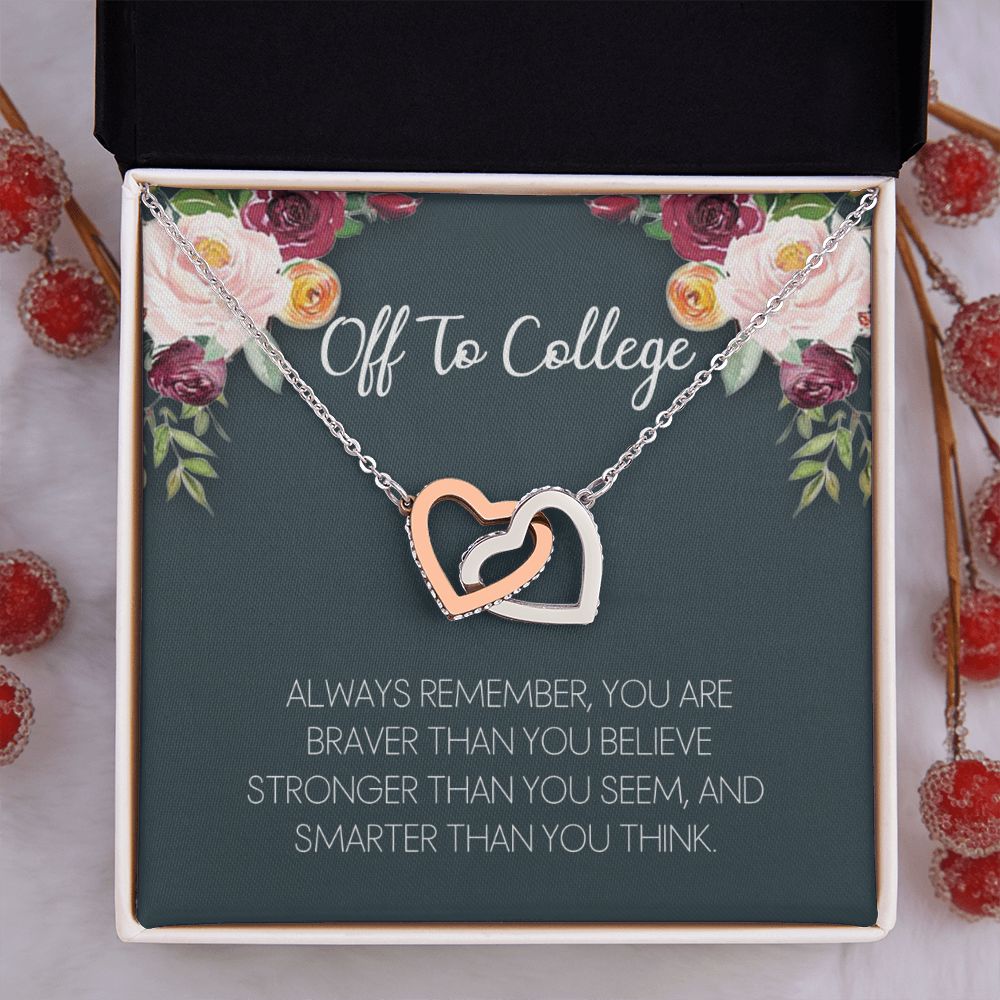 Off To College Necklace, Graduation Gifts For for Girl Congrats Graduation Pendants Gift For Daughter, Granddaughter, Niece, Sister Interlocking Hearts Necklace