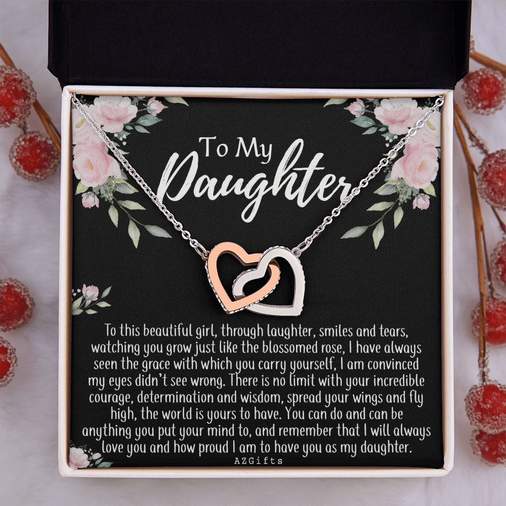 To My Daughter Gift Necklace from Mom, Mother and Daughter Necklace for Girls, Mother Daughter Gift Ideas, Jewelry Pendant For Her Interlocking Hearts Necklace