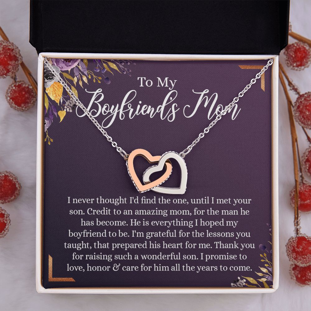 To My Boyfriend's Mom Necklace, Gifts for Boyfriend's Mom, Sterling Silver Necklace for Boyfriends Mom, Birthday Gift for Boyfriends Mother, Mother's Day Gift for Mom In Law Interlocking Hearts Necklace