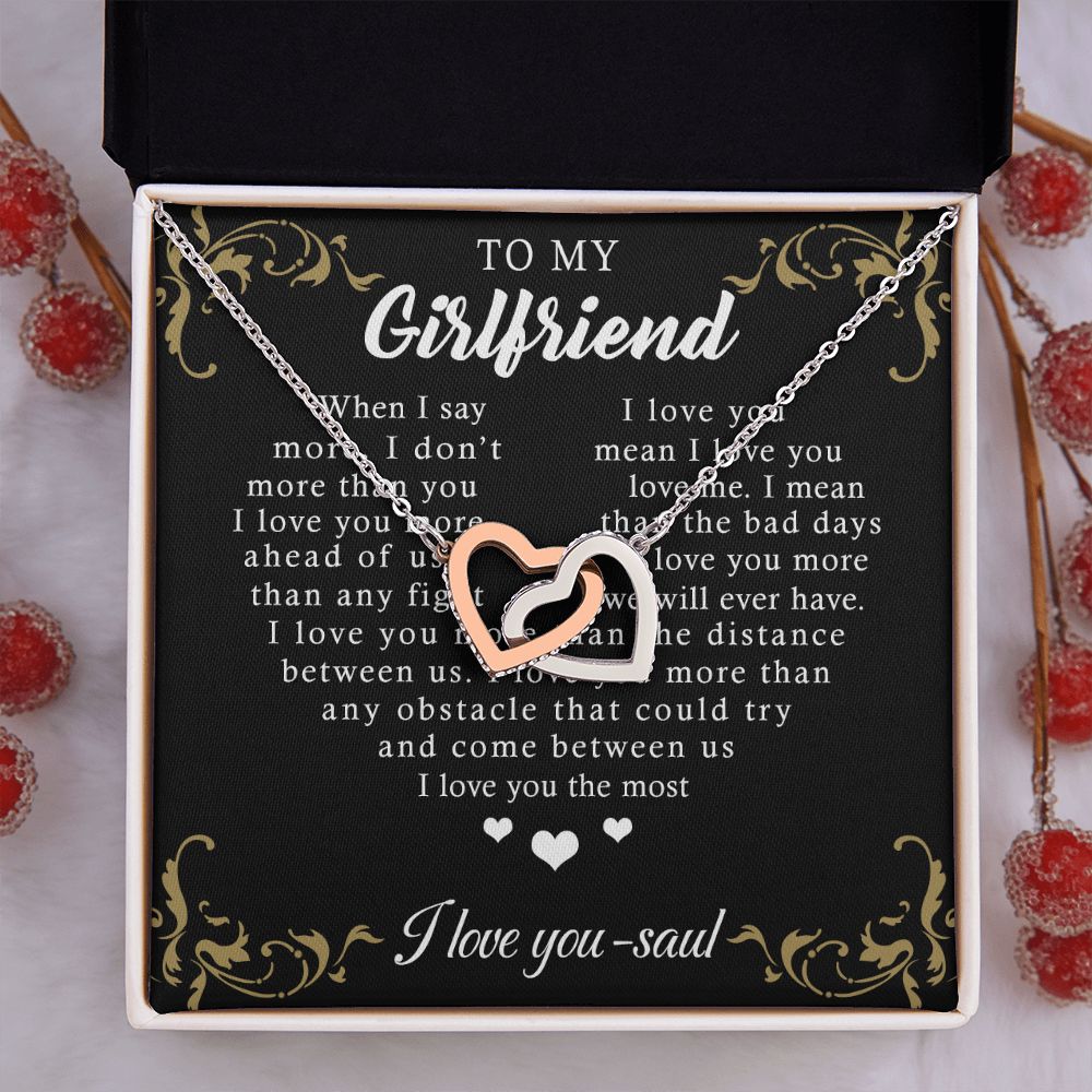 To My Girlfriend Necklace from Boyfriend, Personalized Necklace for Women, Luxury Necklace for Girlfriend, Wedding Anniversary Present For Her, Girlfriend Gift Jewelry Christmas Birthday Gift Interlocking Hearts Necklace