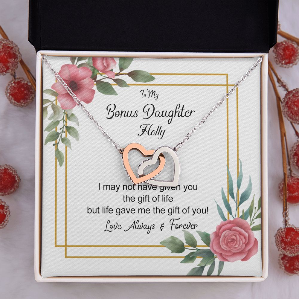 Bonus Daughter Gifts From Stepdad, Step Daughter Gifts From Stepmom, Stepdaughter Gifts From Stepdad, Father Stepdaughter Necklace, To My Bonus Daughter Necklaces, Christmas Gifts For Bonus6 Interlocking Hearts Necklace