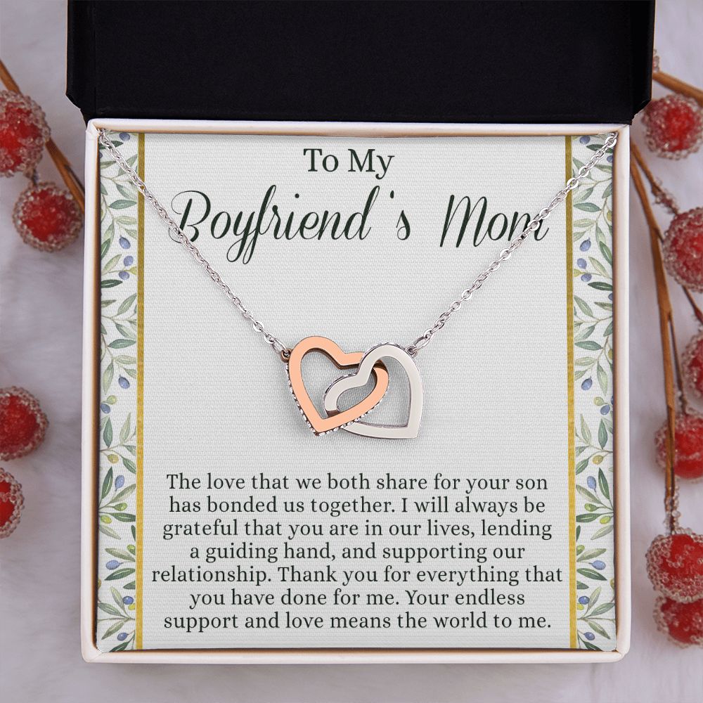 To My Boyfriend's Mom Necklace with Message Card Box, Boyfriends Mom Gift Necklace for Boyfriends Mom Mother Gift for Boyfriend's Mom, Boyfriend's Mom Gift, To My Boyfriends Mom Gift Interlocking Hearts Necklace