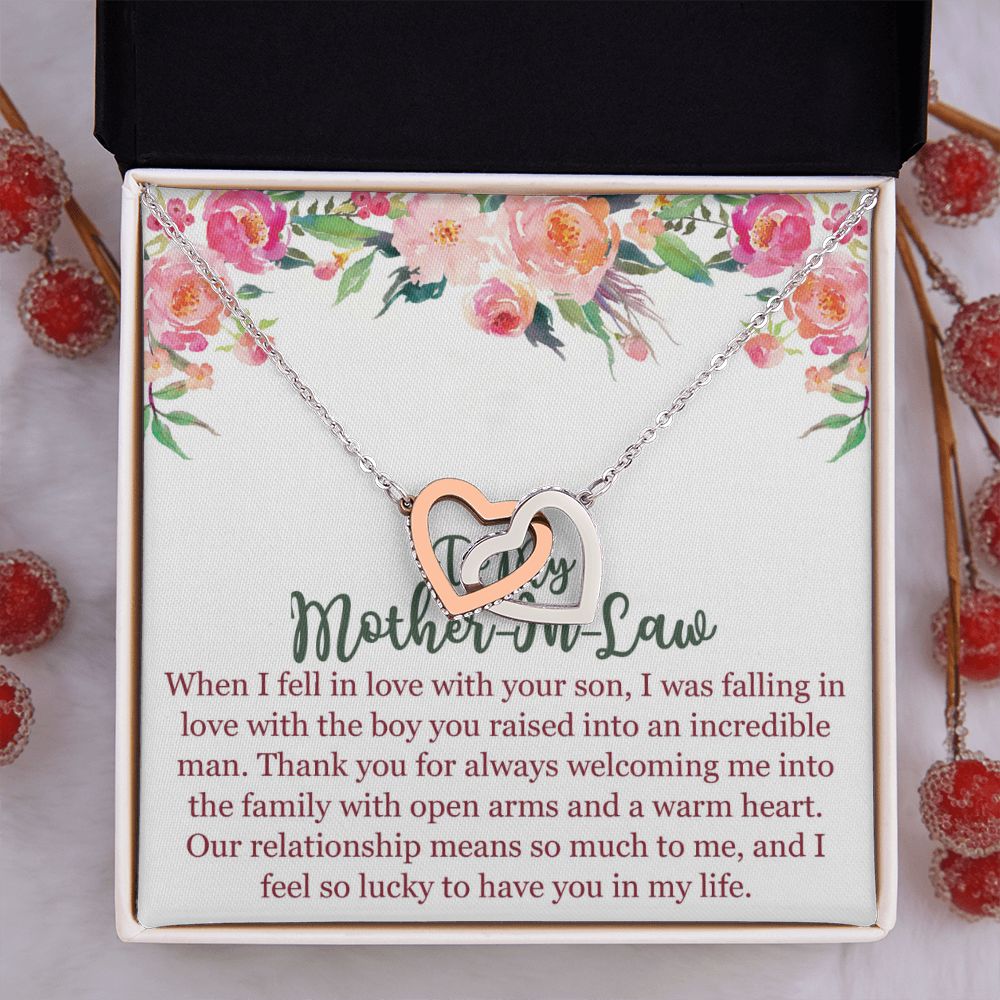 To My Mom In Law Necklace Pendant Gift From Son Happy Mother's Day Gift For Mom Birthday, Anniversary Love With Your Son Interlocking Hearts Necklace