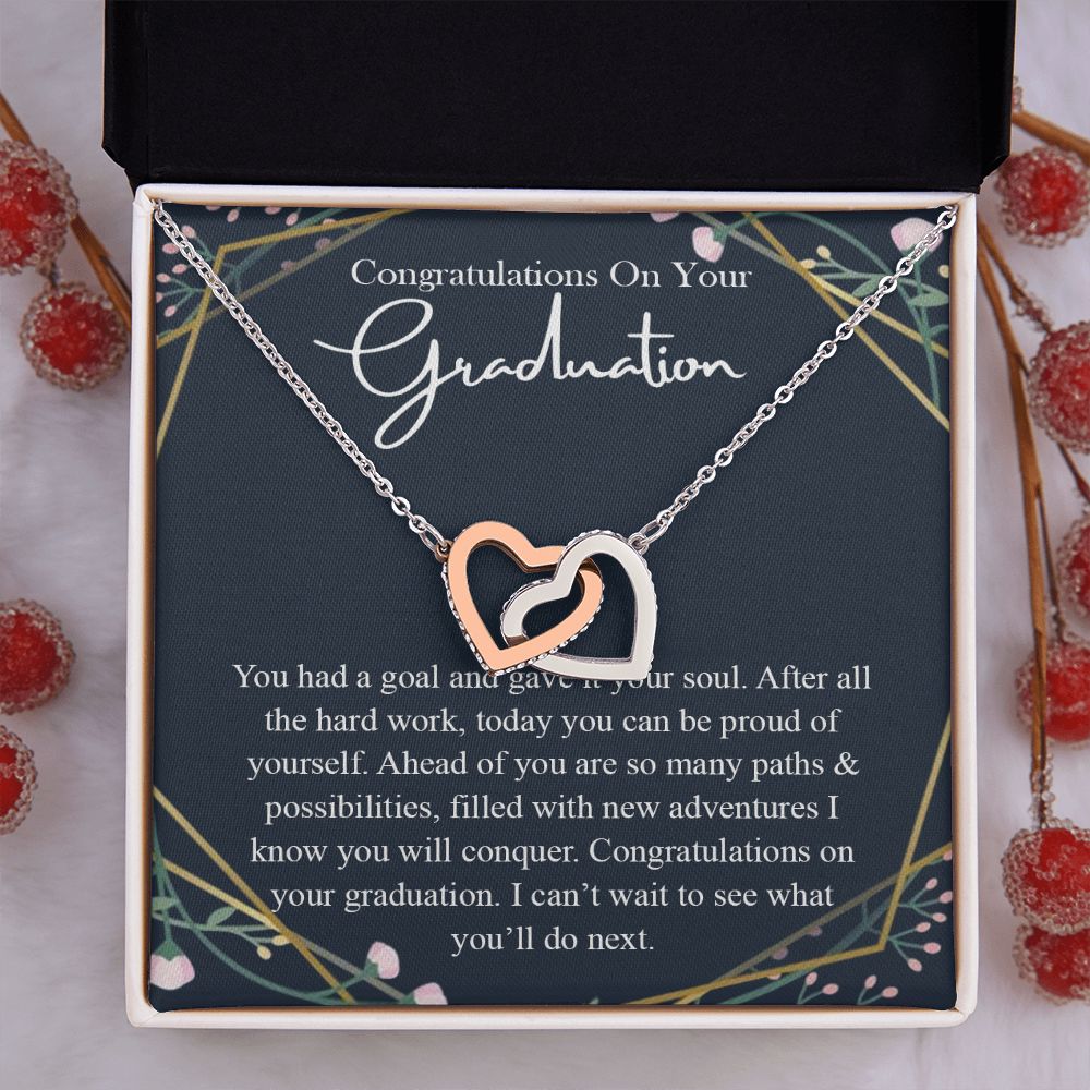 Graduation Gift For Her Necklace High School Graduation Gift, Congrats Graduation Pendants Gift For Daughter, Granddaughter, Niece, Sister Interlocking Hearts Necklace