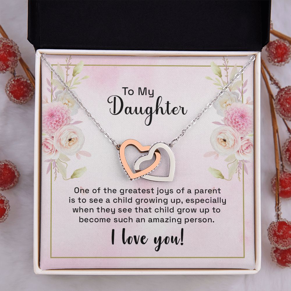 Mother and Daughter Necklace for Girls, To My Daughter Gift Necklace from Mom, Birthday Christmas Gift Graduation Gifts for Daughters, Jewelry Pendant Present for Daughter, Mother Daughter Gift 44 Interlocking Hearts Necklace