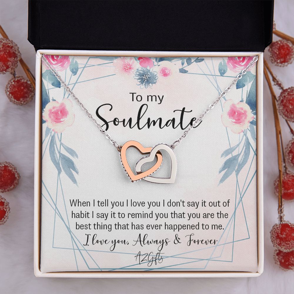 To My Soulmate Necklace for Women Birthday Christmas Jewelry Gifts For My Wife with Message Card Box Personalized Gift Present Pendant for Future Wife Soulmate Girlfriend Love Interlocking Hearts Necklace