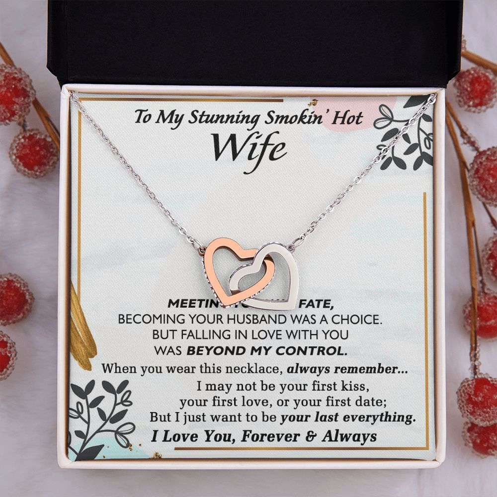 To My Smokin Hot Wife Necklace, Wedding Anniversary Jewelry For Women, Necklace For Wife from Husband, Gifts For Wife Birthday Gifts Necklace, Jewelry With Message Card In A Gift Box Interlocking Hearts Necklace