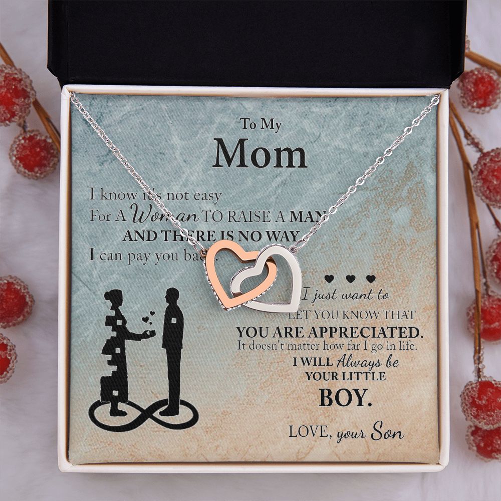 Mom Gift From Son To Mother Necklace Thoughtful Birthday Gift Sentimental Interlocking Hearts Necklace