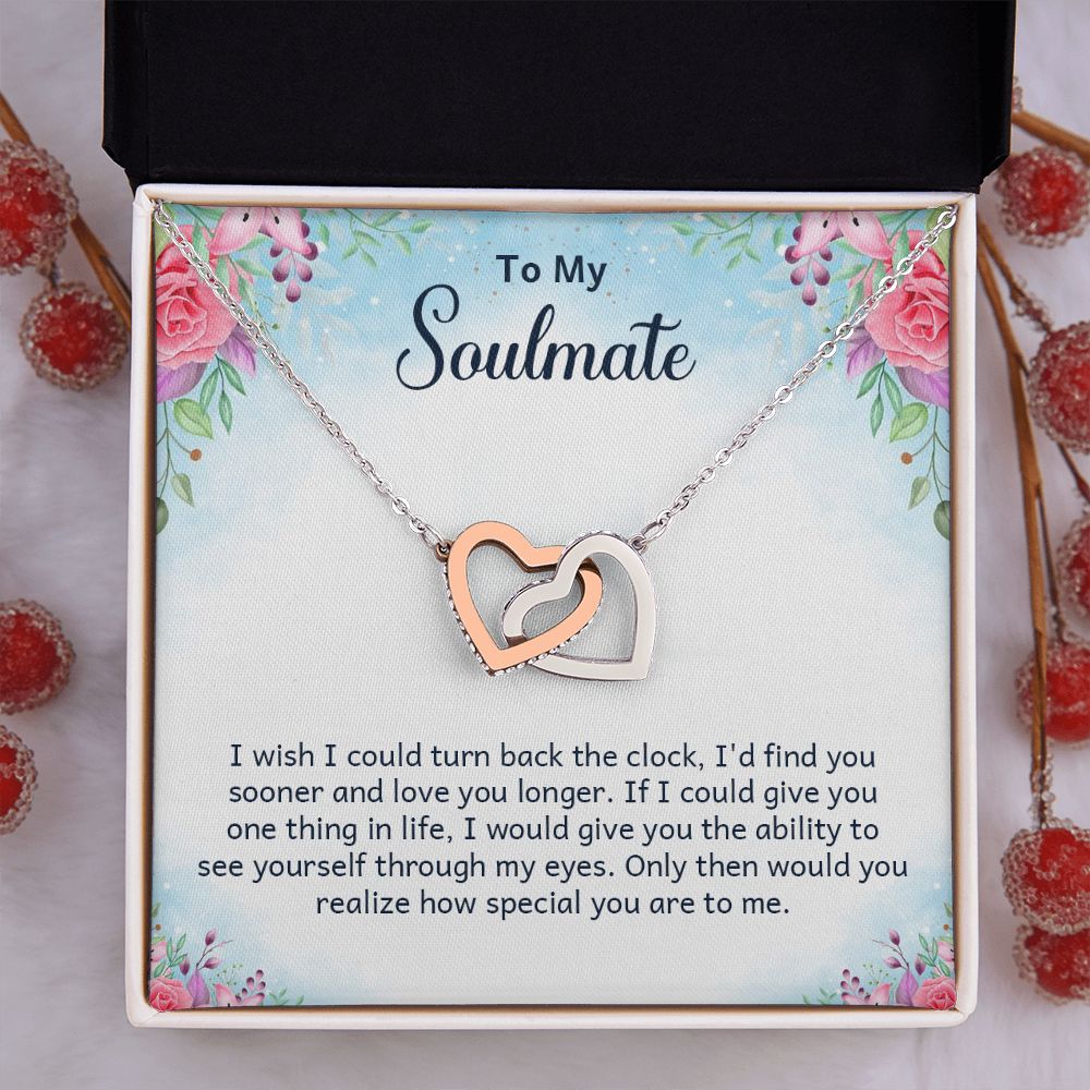 To My Soulmate Necklace for Women Birthday Christmas Jewelry Gifts For My Wife with Message Card Box Personalized Gift Present Pendant for Future Wife Soulmate Girlfriend Love 17 Interlocking Hearts Necklace