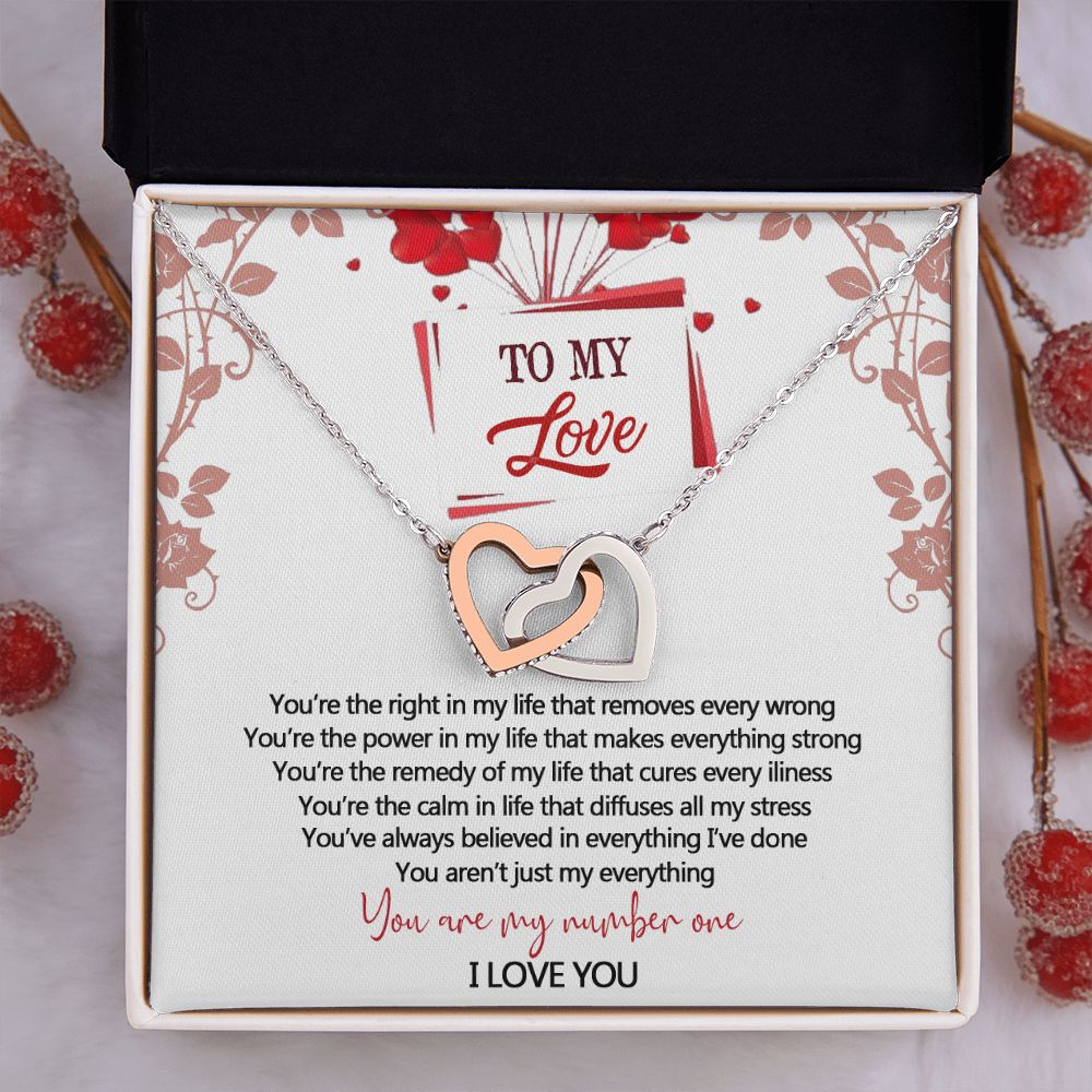To My Love Interlocking Hearts Necklace With Box Message Card, Gift For My Love Interlocking Hearts Necklace