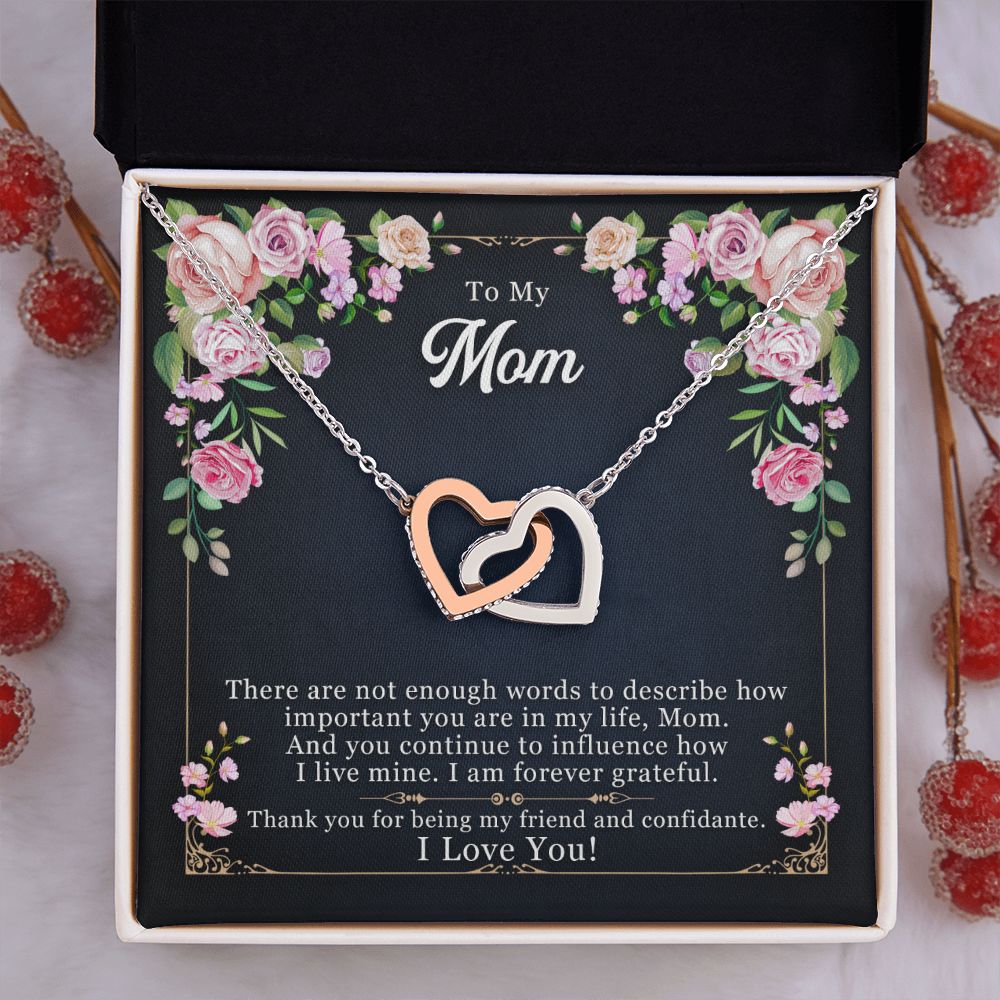 To My Mom Necklace Pendant Gift From Daughter Thank You For Being My Friend And Confidant With Message Card Gift For Mom Interlocking Hearts Necklace