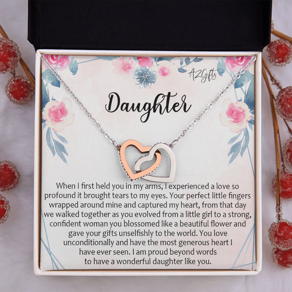 To My Daughter Gift Necklace from Mom, Mother and Daughter Necklace for Girls, Mother Daughter Gift Ideas, Jewelry Pendant Interlocking Hearts Necklace