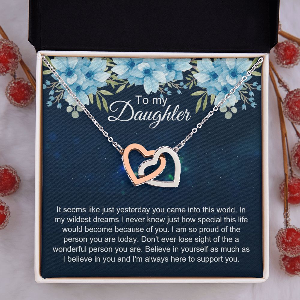 To My Daughter Gift Necklace from Mom, Mother and Daughter Necklace for Girls, Mother Daughter Gift Ideas, Jewelry Pendant Interlocking Hearts Necklace
