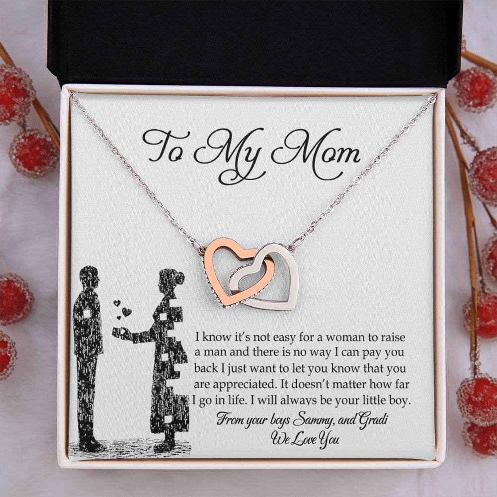 Mom Necklace Gifts for Mom from Daughter to Mom Gifts for Mothers Day from Daughter, To My Mom Necklace from Daughter to Mom Birthday Gifts Necklace with Message Card and Gift Box2 Interlocking Hearts Necklace